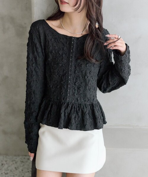 mystic（ミスティック）の「シャーリングペプラム TOPS（シャツ/ブラウス・レディース・オフホワイト/グリーン/ブラック・FREE）」の21枚目の写真