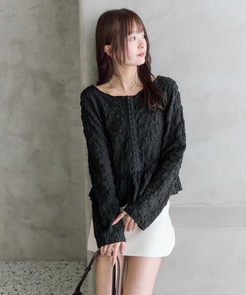 mystic（ミスティック）の「シャーリングペプラム TOPS（シャツ/ブラウス・レディース・オフホワイト/グリーン/ブラック・FREE）」の22枚目の写真