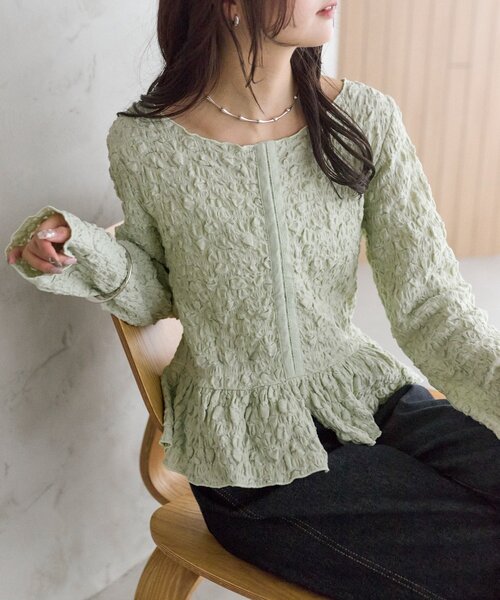 3色展開/羽織りとしても◎】シャーリングペプラム TOPS（シャツ