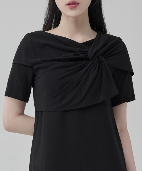 HYEYEONG KIM(ヘヨン キム)の「シルクインターレースショートスリーブドレス-ブラック(ワンピース・レディース・その他・SMALL/MEDIUM)」の2枚目の写真
