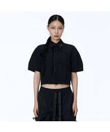 Hanbok Fabric Collar Crop Shirt (Black)