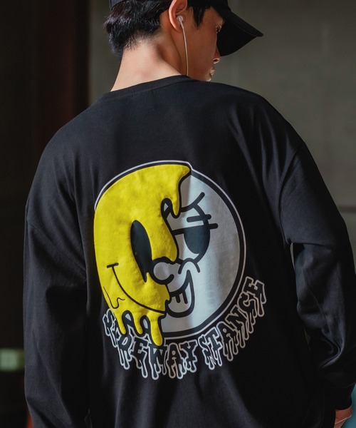 En serio TOKYO(エンソリオトーキョー)の「【SIDEWAYSTANCE】ドリップスマイリー長袖Tシャツ(Tシャツ/カットソー・メンズ・ブラック系/パープル系その他/ホワイト系・MEDIUM/LARGE)」の1枚目の写真