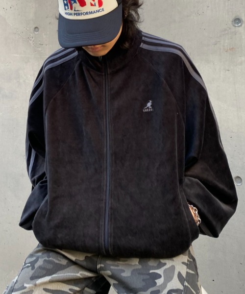 セール】【KANGOL】袖ラインワンポイント刺繍ベロアトラックジャケット