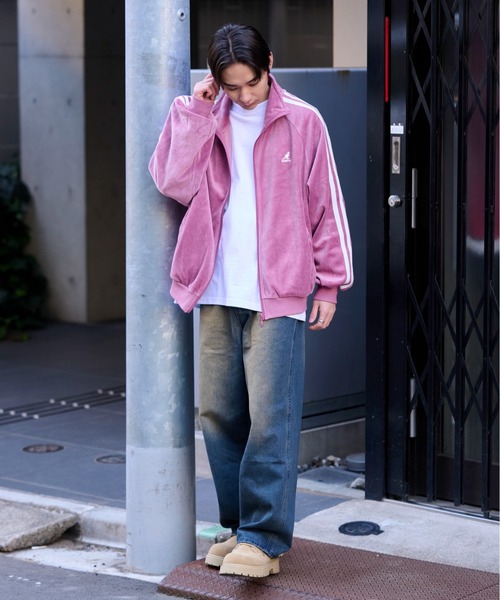 セール】【KANGOL】袖ラインワンポイント刺繍ベロアトラックジャケット