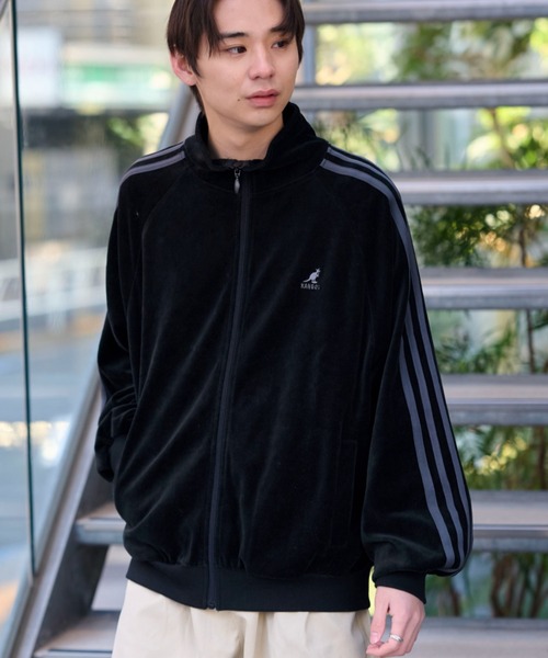 KANGOL（カンゴール）の「【KANGOL】袖ラインワンポイント刺繍ベロアトラックジャケット（ジャージ・レディース・ピンク/ベージュ/チャコール/ブラック・M/L/XL）」の6枚目の写真