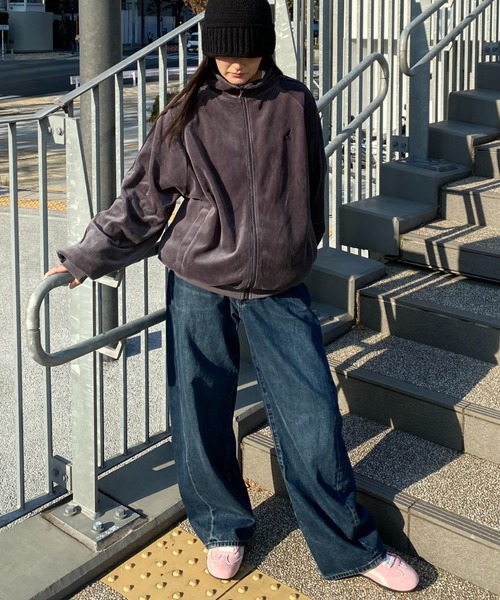 KANGOL（カンゴール）の「【KANGOL】袖ラインワンポイント刺繍ベロアトラックジャケット（ジャージ・レディース・ピンク/ベージュ/チャコール/ブラック・M/L/XL）」の22枚目の写真