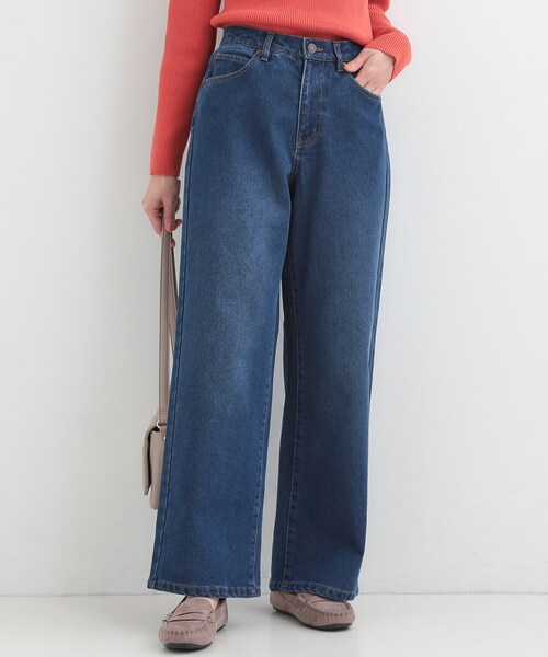 SHOO・LA・RUE（シューラルー）の「【あったか/S-LL】脚のラインを拾いにくい 裏微起毛 デニムワイドパンツ（デニムパンツ・レディース・ネイビー/ブルー・03/02/01/04）」の2枚目の写真