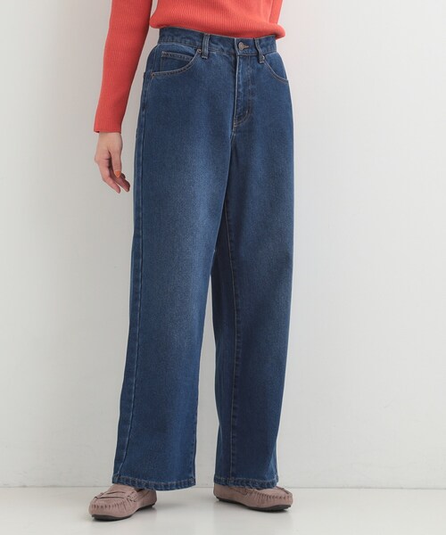 SHOO・LA・RUE（シューラルー）の「【あったか/S-LL】脚のラインを拾いにくい 裏微起毛 デニムワイドパンツ（デニムパンツ・レディース・ネイビー/ブルー・03/02/01/04）」の11枚目の写真