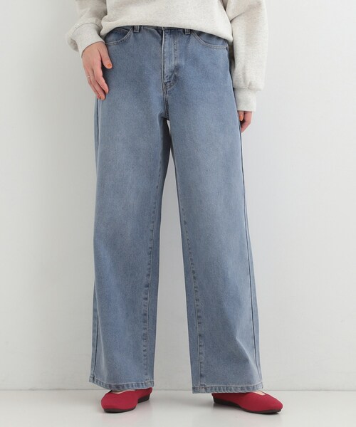 SHOO・LA・RUE（シューラルー）の「【あったか/S-LL】脚のラインを拾いにくい 裏微起毛 デニムワイドパンツ（デニムパンツ・レディース・ネイビー/ブルー・03/02/01/04）」の17枚目の写真