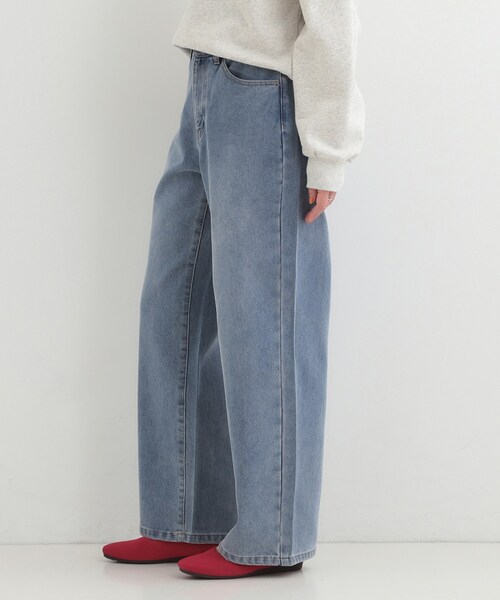 SHOO・LA・RUE（シューラルー）の「【あったか/S-LL】脚のラインを拾いにくい 裏微起毛 デニムワイドパンツ（デニムパンツ・レディース・ネイビー/ブルー・03/02/01/04）」の15枚目の写真