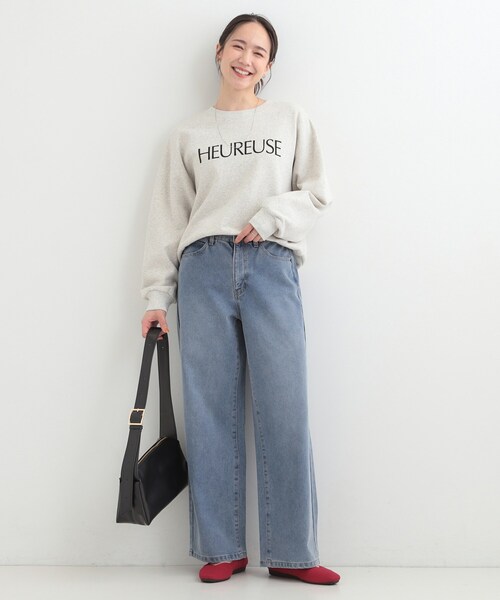 SHOO・LA・RUE（シューラルー）の「【あったか/S-LL】脚のラインを拾いにくい 裏微起毛 デニムワイドパンツ（デニムパンツ・レディース・ネイビー/ブルー・03/02/01/04）」の3枚目の写真