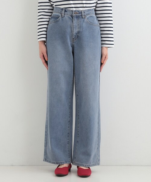 SHOO・LA・RUE（シューラルー）の「【あったか/S-LL】脚のラインを拾いにくい 裏微起毛 デニムワイドパンツ（デニムパンツ・レディース・ネイビー/ブルー・03/02/01/04）」の12枚目の写真