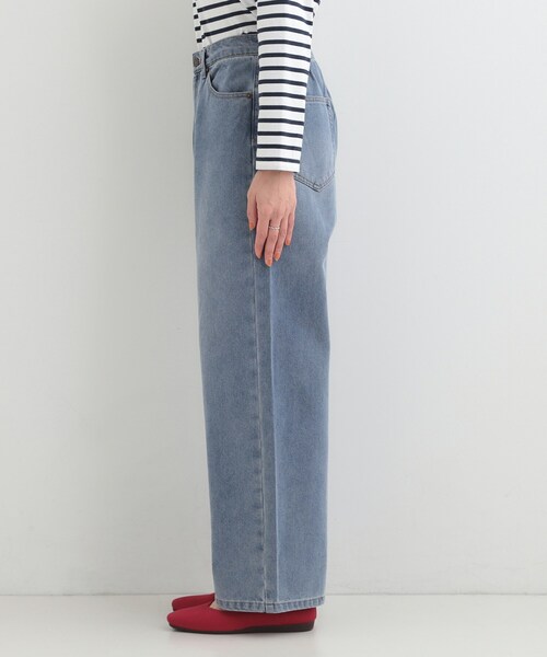 SHOO・LA・RUE（シューラルー）の「【あったか/S-LL】脚のラインを拾いにくい 裏微起毛 デニムワイドパンツ（デニムパンツ・レディース・ネイビー/ブルー・03/02/01/04）」の9枚目の写真