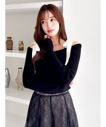 【WEB限定】ショルダーリボンニットトップス