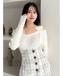 【WEB限定】ショルダーリボンニットトップス