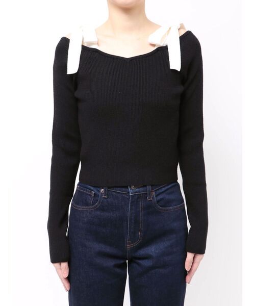 dazzlin（ダズリン）の「【WEB限定】ショルダーリボンニットトップス（ニット/セーター・レディース・ピンク/その他1/オフホワイト/ブラック・FREE）」の11枚目の写真
