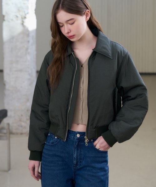 DRAWFIT WOMEN（ドローフィットウーマン）の「パルスボリュームパーカラー春ボンバージャケット[KHAKI GREY]（ブルゾン・レディース・その他・FREE）」の2枚目の写真