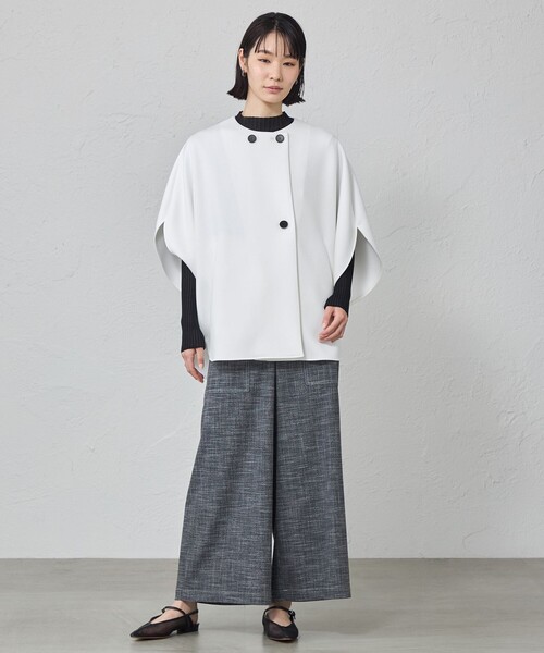 CAST:（キャストコロン）の「【接触冷感/UV対策/セットアップ対応】ラウンドフォルムダンボールジャケット（ノーカラージャケット・レディース・ブラック/ピンク系その他2/オフホワイト・M）」の5枚目の写真