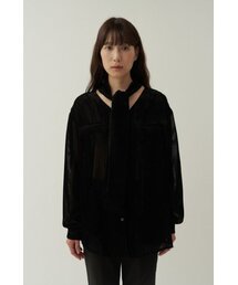Pannel Tie Velvet Blouse - Black