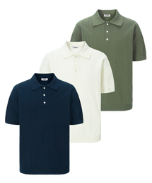 ACSHI（アクシ）の「クールラウンジ フォーマルボタン カラーネック 半袖ニット (3カラー)（ニット/セーター）」