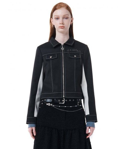 CERRIC(セリック)の「COLOR CONTRAST CHAIN LOGO JACKET / BLACK(デニムジャケット・レディース・その他・ONE SIZE)」の1枚目の写真