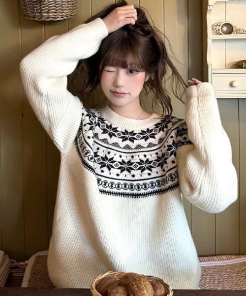 NoBelle(ノベル)の「ノルディックチュニックニット(ニット/セーター・レディース・ホワイト・FREE)」の3枚目の写真