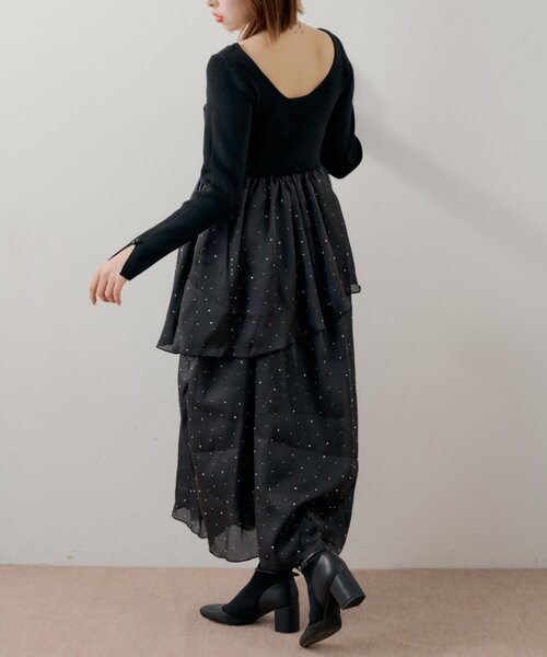 Chico(チコ)の「【SALON by Chico】パール付きドッキングタックボリュームワンピース(ワンピース・レディース・ブラック/アイボリー/ブラック系その他・FREE)」の10枚目の写真
