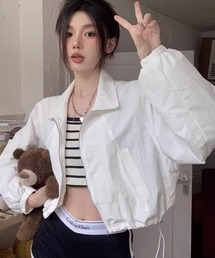 ADDITION STORE | 【日焼け、冷房対策に最適】クロップド丈 スタンドカラー フルジップ ブルゾン \小さくたためてバッグにイン♪/(ブルゾン)