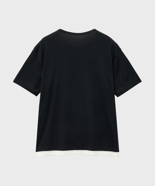 NOIRER（ノイア）の「レイヤードヘンリーネックハーフスリーブTシャツ（ブラックアイボリー）（Tシャツ/カットソー・メンズ・その他・48/50/52）」の6枚目の写真