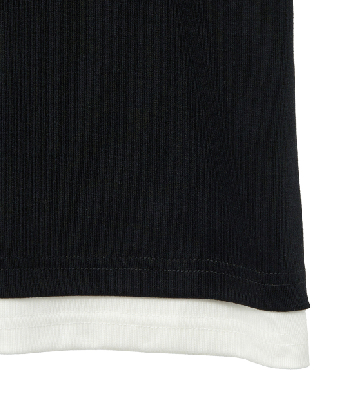 NOIRER（ノイア）の「レイヤードヘンリーネックハーフスリーブTシャツ（ブラックアイボリー）（Tシャツ/カットソー・メンズ・その他・48/50/52）」の4枚目の写真