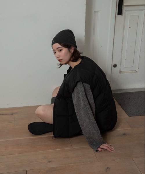 lawgy(ラウジー)の「simple rib embroidery logo knit cap / シンプルリブエンブロイダリーロゴニットキャップ(ニットキャップ/ビーニー・レディース・ブラック/チャコール・FREE)」の12枚目の写真