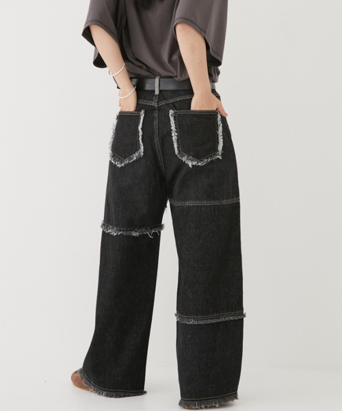 MIRROR STOKE(ミラーストーク)の「【ZOZO限定】PATCHWORK DENIM PANTS/パッチワークデニムパンツ(デニムパンツ・レディース・ブラック/サックスブルー・MEDIUM/LARGE)」の5枚目の写真
