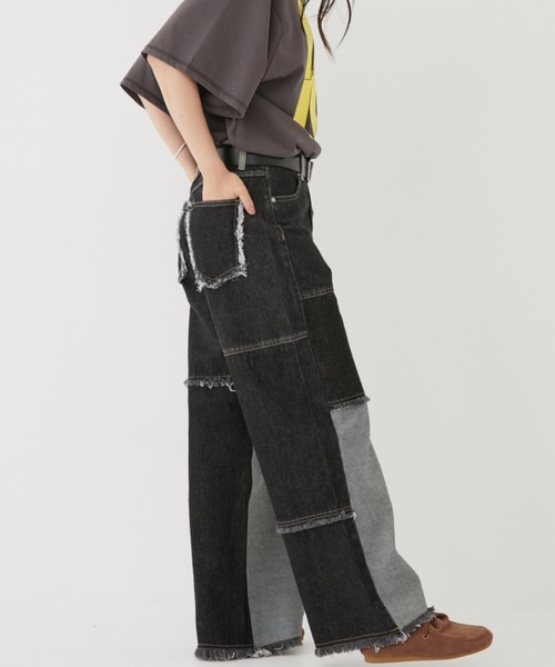 MIRROR STOKE(ミラーストーク)の「【ZOZO限定】PATCHWORK DENIM PANTS/パッチワークデニムパンツ(デニムパンツ・レディース・ブラック/サックスブルー・MEDIUM/LARGE)」の6枚目の写真