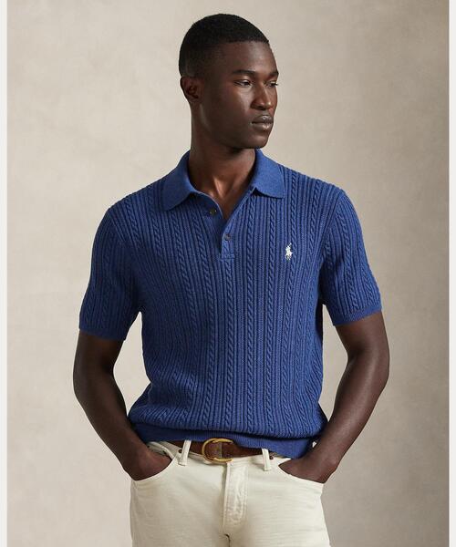 ケーブルニット コットン ポロカラー セーター（ニット/セーター