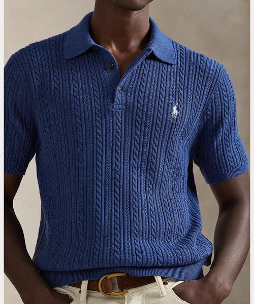 ケーブルニット コットン ポロカラー セーター（ニット/セーター