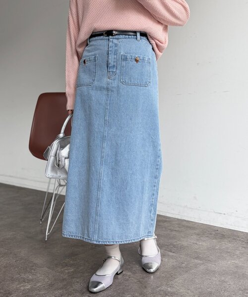 Chez toi（シェトワ）の「フロントポケットIラインデニムスカート（スカート・レディース・ブルー/インディゴブルー・FREE）」の4枚目の写真