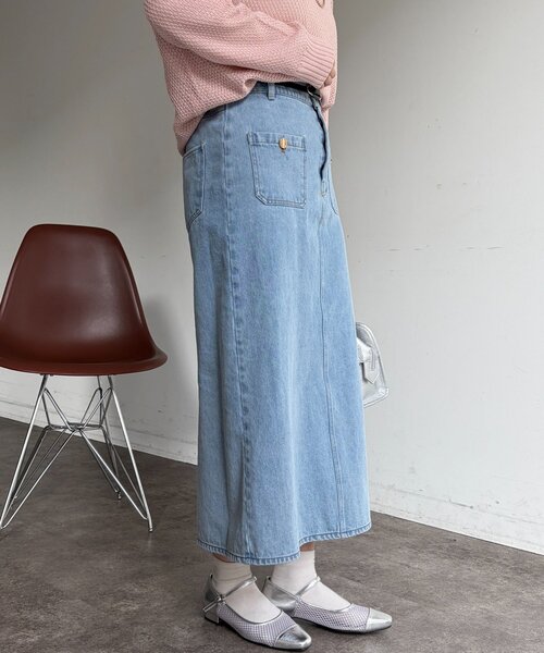 Chez toi（シェトワ）の「フロントポケットIラインデニムスカート（スカート・レディース・ブルー/インディゴブルー・FREE）」の5枚目の写真