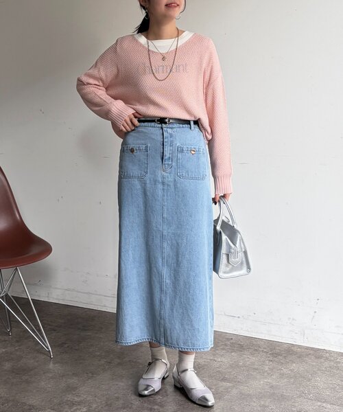 Chez toi（シェトワ）の「フロントポケットIラインデニムスカート（スカート・レディース・ブルー/インディゴブルー・FREE）」の8枚目の写真