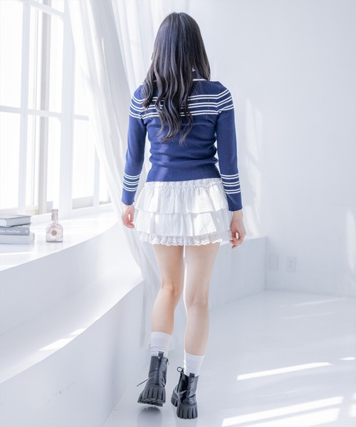 clear（クリア）の「ダブルカラーラインポロニット[カジュアル 着回し抜群 大人]（ニット/セーター・レディース・レッド/ネイビー/グレー/アイボリー・F）」の20枚目の写真