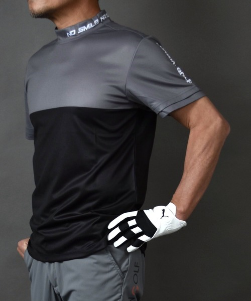 COMON GOLF(コモンゴルフ)の「DRY素材バイカラーモックネック半袖シャツ(Tシャツ/カットソー・メンズ・ブラック/カーキ/グレー・L/XL/XXL/M)」の2枚目の写真