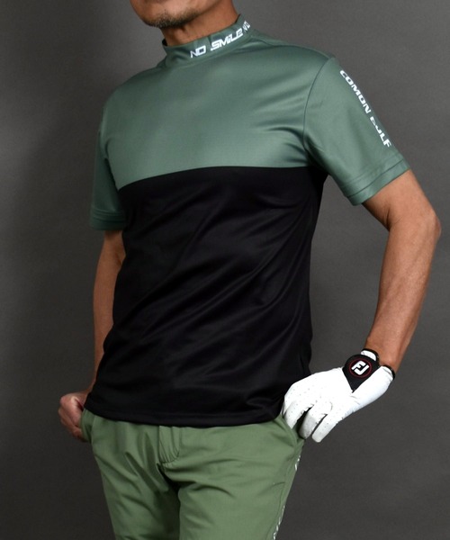 COMON GOLF(コモンゴルフ)の「DRY素材バイカラーモックネック半袖シャツ(Tシャツ/カットソー・メンズ・ブラック/カーキ/グレー・L/XL/XXL/M)」の3枚目の写真