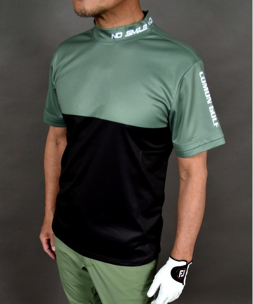 COMON GOLF(コモンゴルフ)の「DRY素材バイカラーモックネック半袖シャツ(Tシャツ/カットソー・メンズ・ブラック/カーキ/グレー・L/XL/XXL/M)」の6枚目の写真
