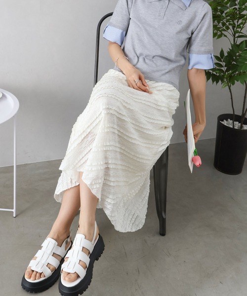 SpRay（スプレイ）の「カットレースフレアロングスカート（スカート・レディース・アイボリー/ブラック・MEDIUM）」の12枚目の写真