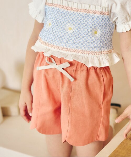 apres les cours（アプレレクール）の「スカラップハートポケットきゅんパンツ（ショート）（その他パンツ・キッズ・その他3/インディゴブルー/チェック/ピンク/ブラウン/イエロー/オレンジ/ドット・140/130/120/110/100/90/80）」の5枚目の写真