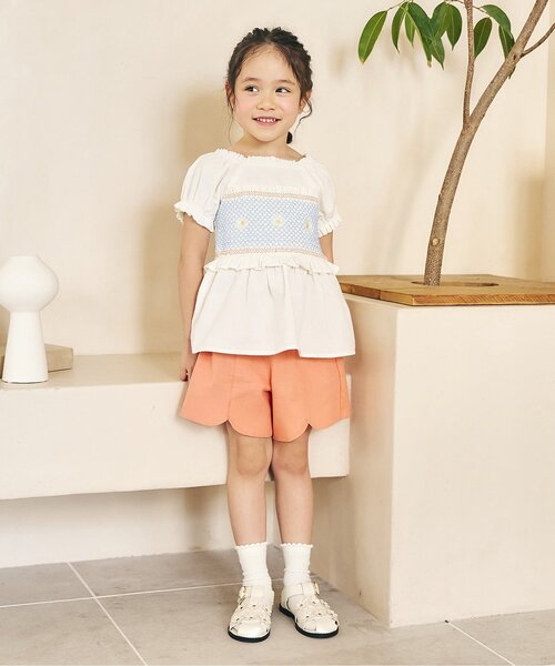 apres les cours（アプレレクール）の「スカラップハートポケットきゅんパンツ（ショート）（その他パンツ・キッズ・その他3/インディゴブルー/チェック/ピンク/ブラウン/イエロー/オレンジ/ドット・140/130/120/110/100/90/80）」の10枚目の写真