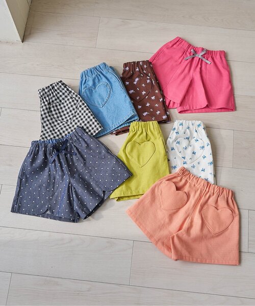 apres les cours（アプレレクール）の「スカラップハートポケットきゅんパンツ（ショート）（その他パンツ・キッズ・その他3/インディゴブルー/チェック/ピンク/ブラウン/イエロー/オレンジ/ドット・140/130/120/110/100/90/80）」の14枚目の写真