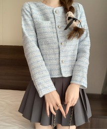 AMAJI（アマジ）の「ノーカラーツイードジャケット（ノーカラーコート）」