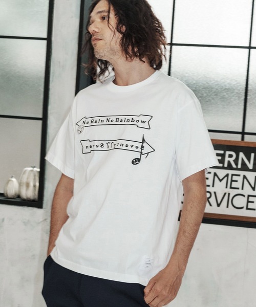 No Rain No Rainbow(ノーレインノーレインボー)の「mt10392-No Rain No Rainbow x seventy seven collaboration T-shirt Tシャツ(NR26S-36)(Tシャツ/カットソー・メンズ・ホワイト/グレー/ブラック・XL/L/M/S)」の1枚目の写真