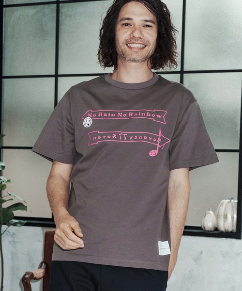 No Rain No Rainbow(ノーレインノーレインボー)の「mt10392-No Rain No Rainbow x seventy seven collaboration T-shirt Tシャツ(NR26S-36)(Tシャツ/カットソー・メンズ・ホワイト/グレー/ブラック・XL/L/M/S)」の4枚目の写真