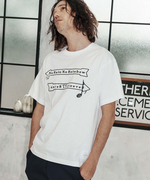 No Rain No Rainbow(ノーレインノーレインボー)の「mt10392-No Rain No Rainbow x seventy seven collaboration T-shirt Tシャツ(NR26S-36)(Tシャツ/カットソー・メンズ・ホワイト/グレー/ブラック・XL/L/M/S)」の8枚目の写真